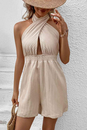 Summer Sophistication Halter Neck Open Back Romper - MXSTUDIO.COM