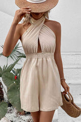 Summer Sophistication Halter Neck Open Back Romper - MXSTUDIO.COM