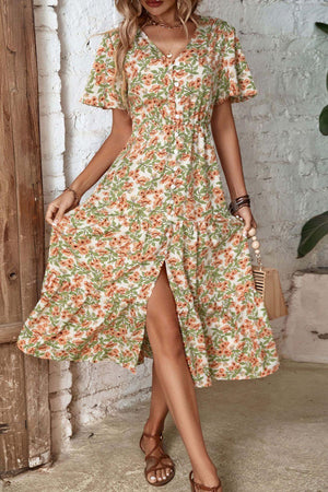 Summer Spectacle Short Sleeve Floral Midi Dress - MXSTUDIO.COM