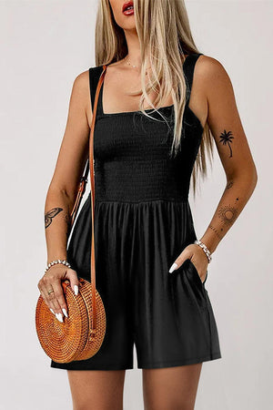 Summer Staple Square Neck Black Sleeveless Romper - MXSTUDIO.COM - Stylish Womens Clothing