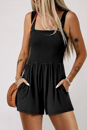 Summer Staple Square Neck Black Sleeveless Romper - MXSTUDIO.COM - Stylish Womens Clothing