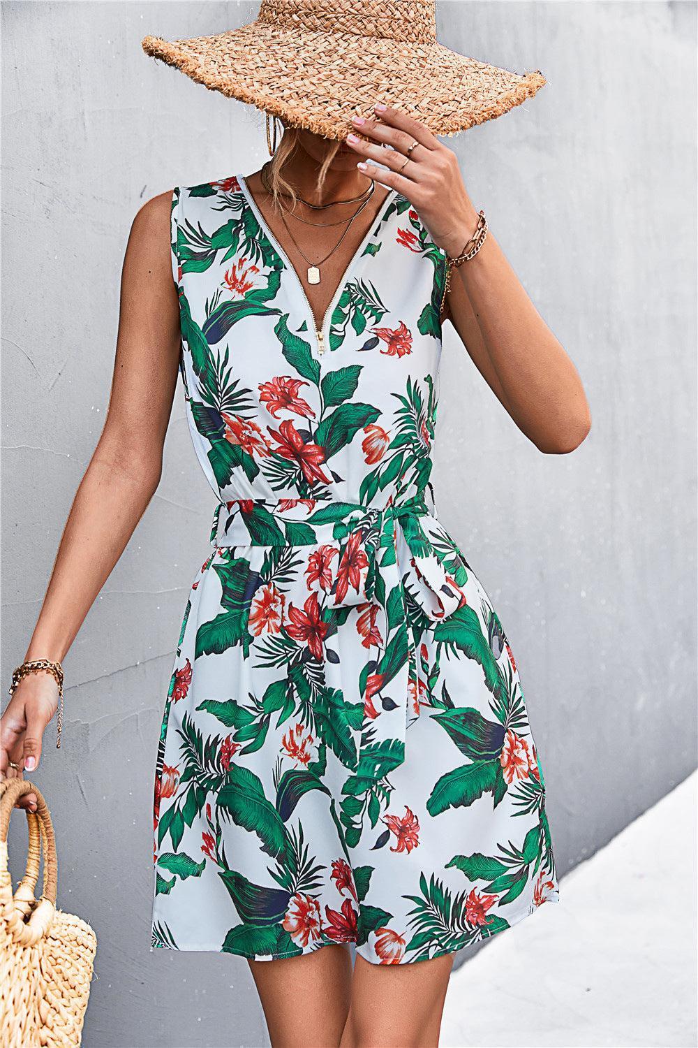 Summer Stunner Belted Sleeveless Mini Dress - MXSTUDIO.COM