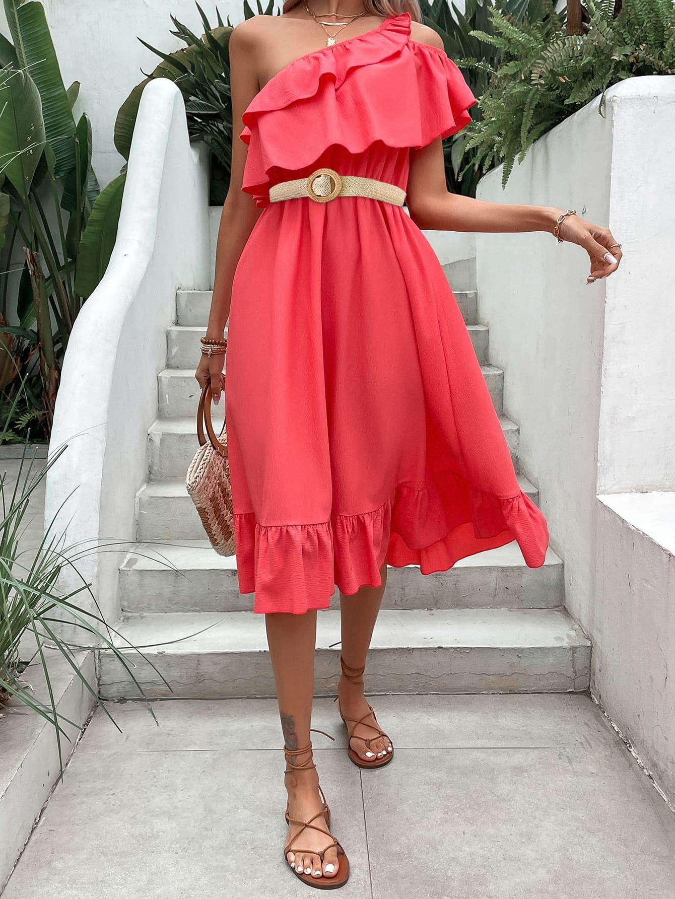 Summer Style Midi One Shoulder Ruffle Dress - MXSTUDIO.COM