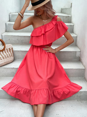 Summer Style Midi One Shoulder Ruffle Dress - MXSTUDIO.COM