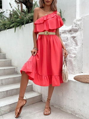 Summer Style Midi One Shoulder Ruffle Dress - MXSTUDIO.COM