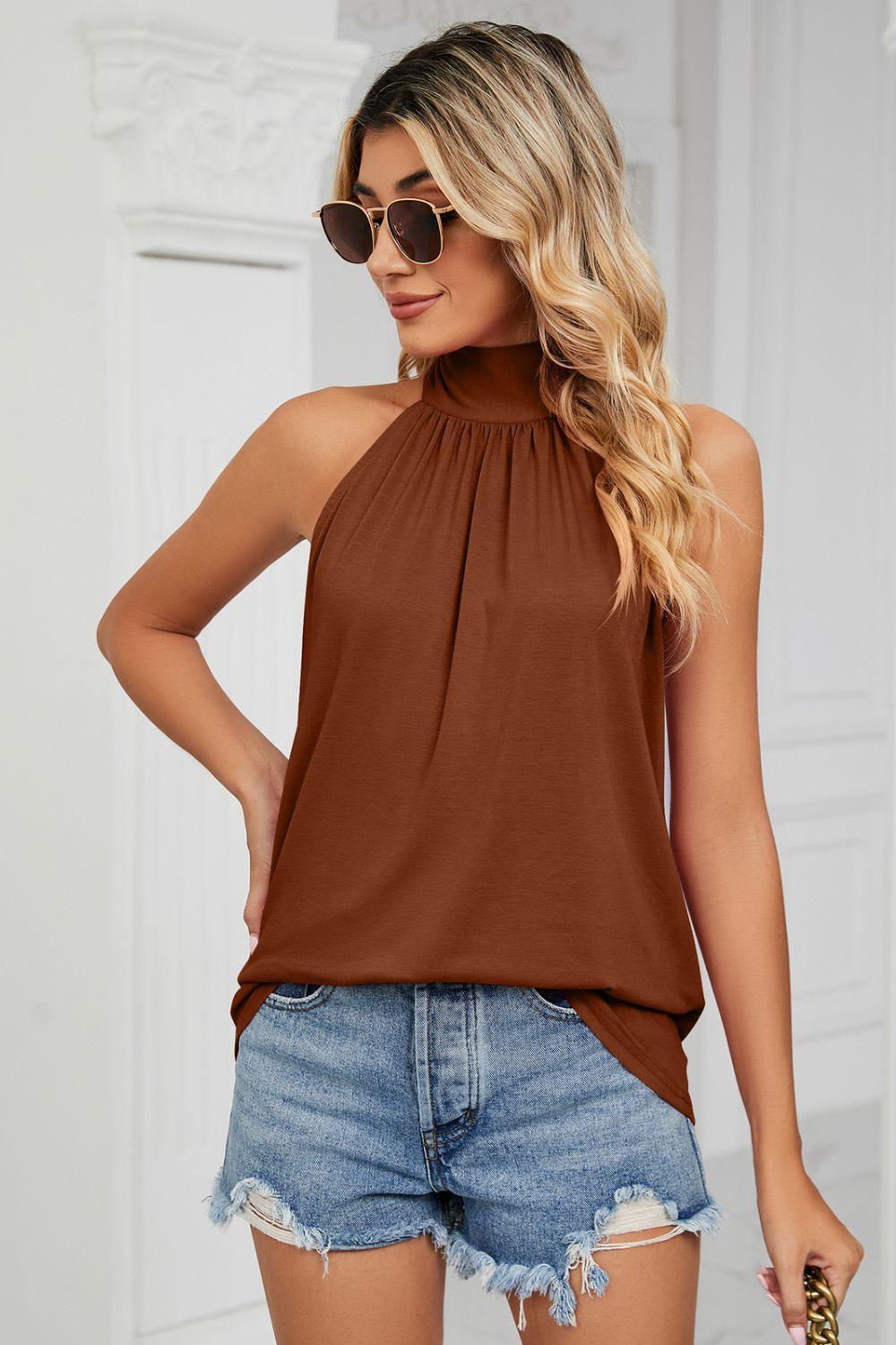 Summer Style Mock Neck Sleeveless Top - MXSTUDIO.COM