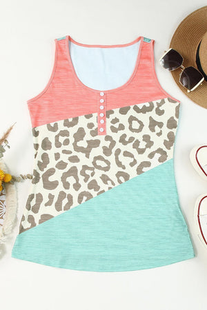 Summer Sweetie Color Block Leopard Print Tank - MXSTUDIO.COM