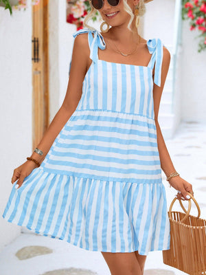 Summer Time Striped Tie Shoulder Dress - MXSTUDIO.COM