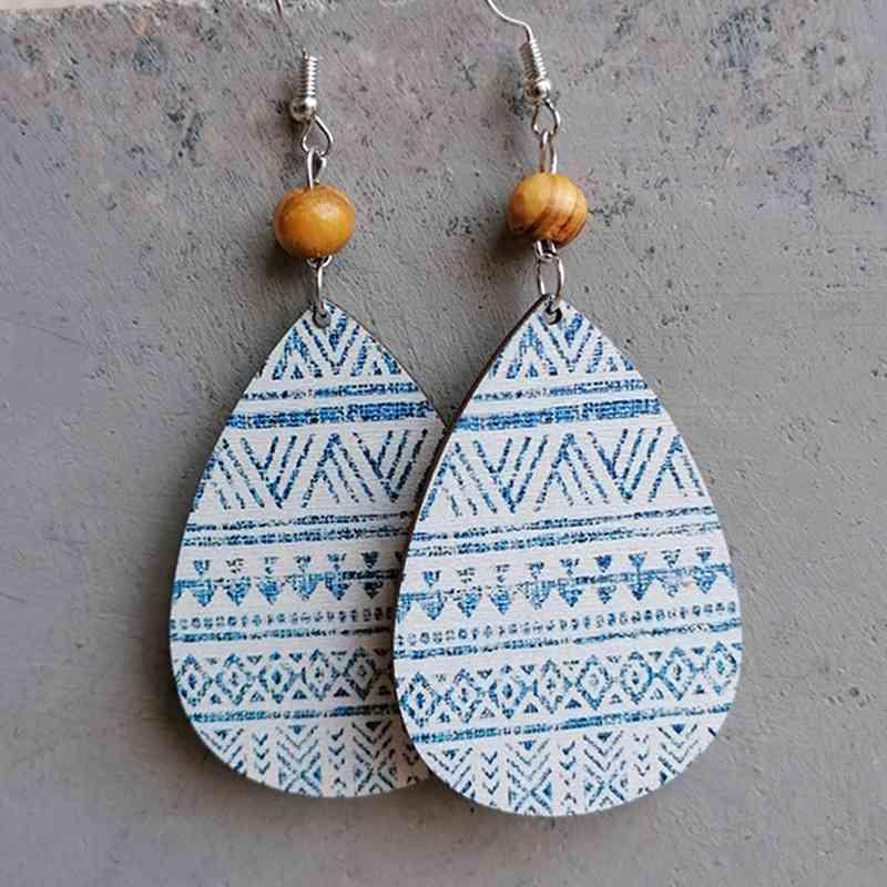 Summer Vibe Teardrop Shape Wooden Drop Earrings-MXSTUDIO.COM