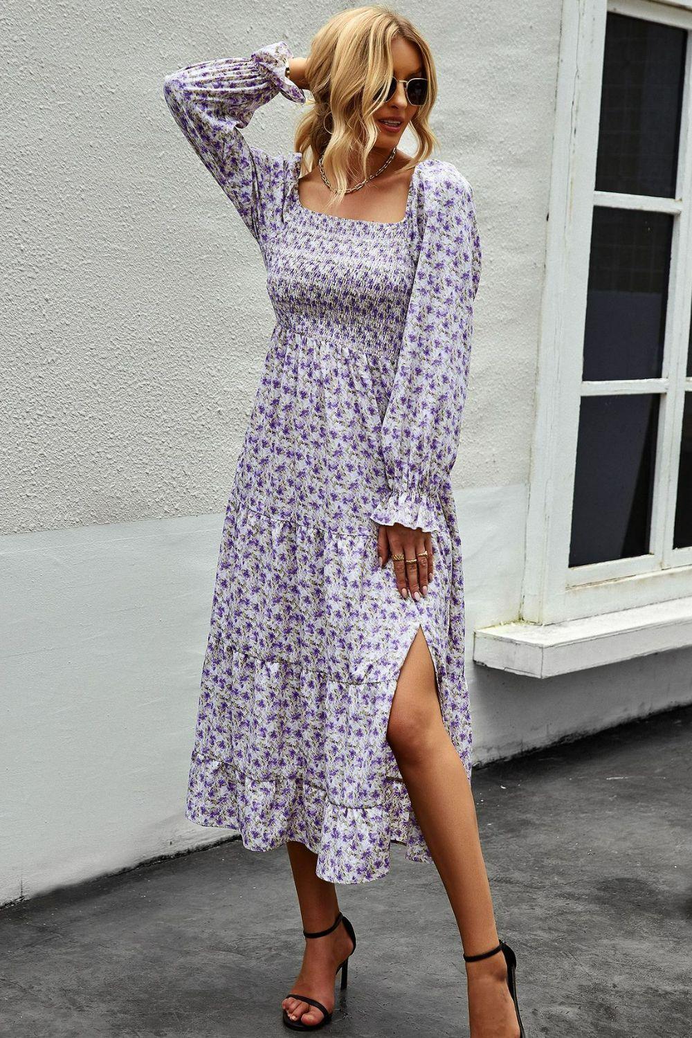 Summer Vogue Floral Square Neck Dress - MXSTUDIO.COM