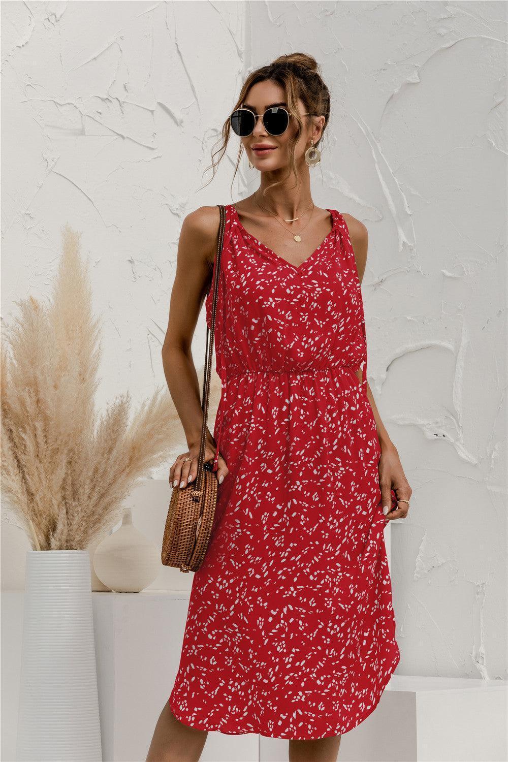 Summertime V-Neck Polka Dot Dress - MXSTUDIO.COM