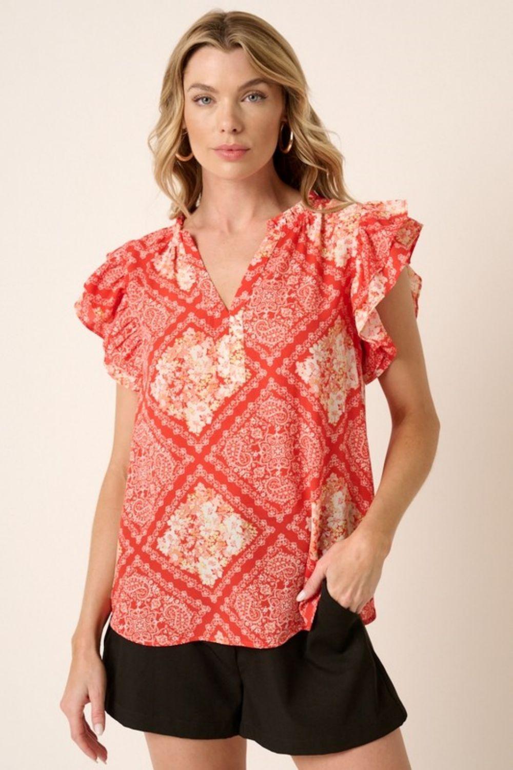 Summery Floral Butterfly Sleeve Blouse - MXSTUDIO.COM