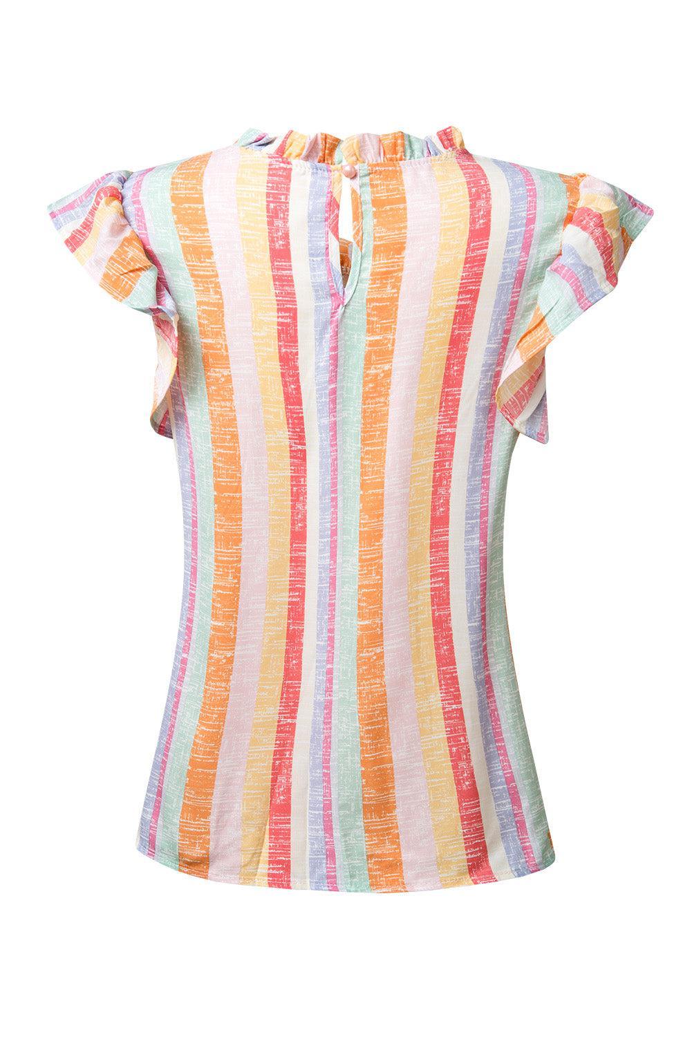 a women's top with a colorful striped pattern