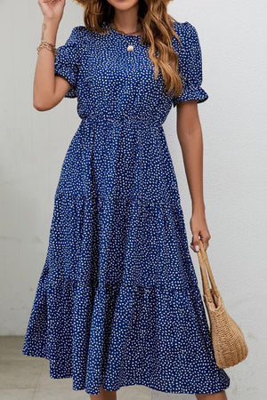 Summery Polka Dot Tiered Midi Dress - MXSTUDIO.COM