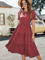 Summery Polka Dot Tiered Midi Dress - MXSTUDIO.COM