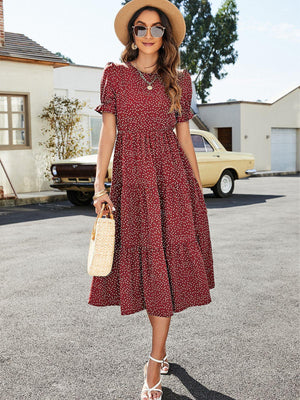 Summery Polka Dot Tiered Midi Dress - MXSTUDIO.COM