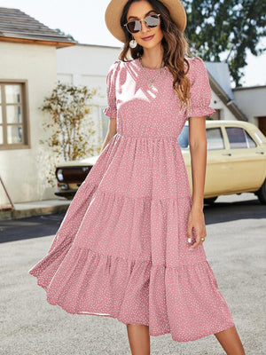 Summery Polka Dot Tiered Midi Dress - MXSTUDIO.COM