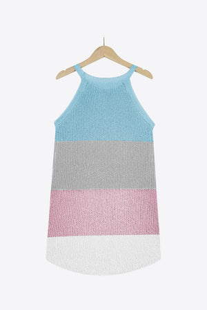 a blue and pink tank top on a hanger