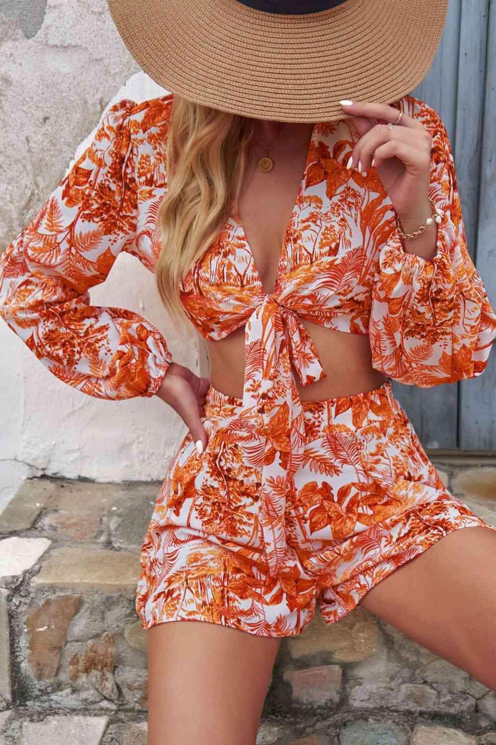 Summery Vibe Tie Front Crop Top and Shorts Set - MXSTUDIO.COM