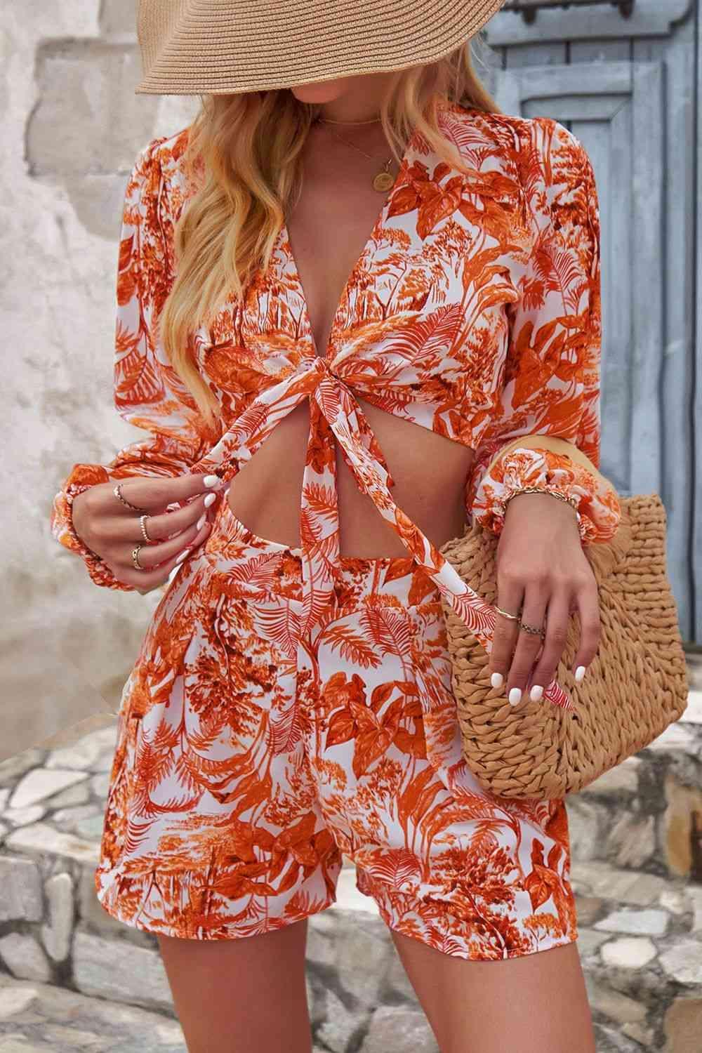 Summery Vibe Tie Front Crop Top and Shorts Set - MXSTUDIO.COM