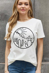 Sun And Cactus Graphic Plus Size Desert T Shirt - MXSTUDIO.COM