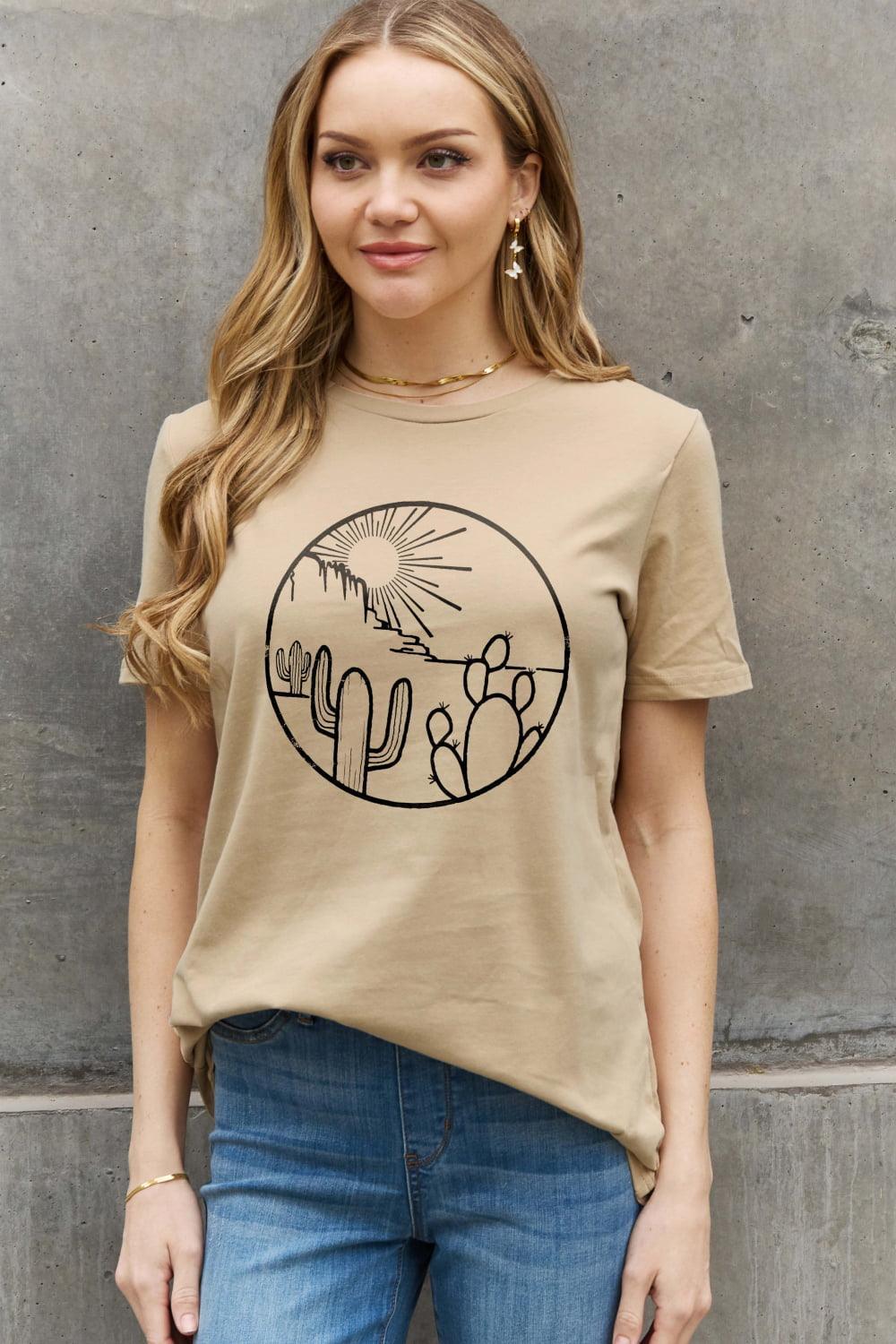 Sun And Cactus Graphic Plus Size Desert T Shirt - MXSTUDIO.COM