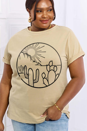 Sun And Cactus Graphic Plus Size Desert T Shirt - MXSTUDIO.COM