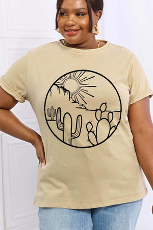 Sun And Cactus Graphic Plus Size Desert T Shirt - MXSTUDIO.COM