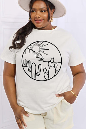 Sun And Cactus Graphic Plus Size Desert T Shirt - MXSTUDIO.COM