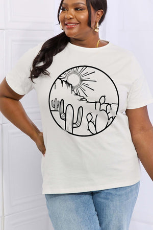 Sun And Cactus Graphic Plus Size Desert T Shirt - MXSTUDIO.COM