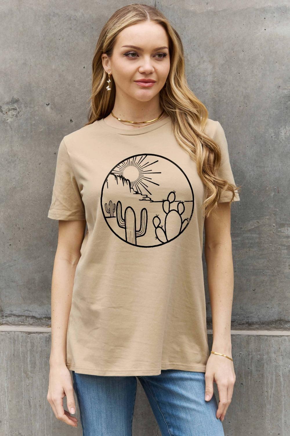 Sun And Cactus Graphic Plus Size Desert T Shirt - MXSTUDIO.COM