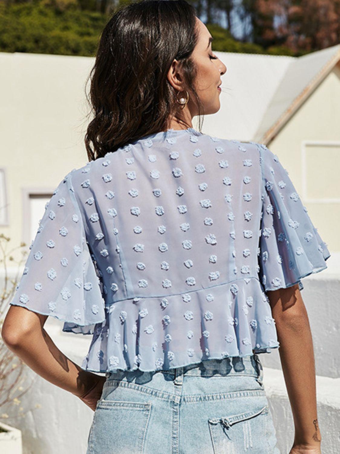 Sun-Kissed Flutter Sleeve Cropped Blouse - MXSTUDIO.COM