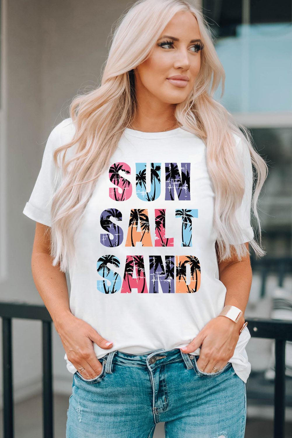 Sun Salt Sand Crew Neck White Graphic Tee - MXSTUDIO.COM