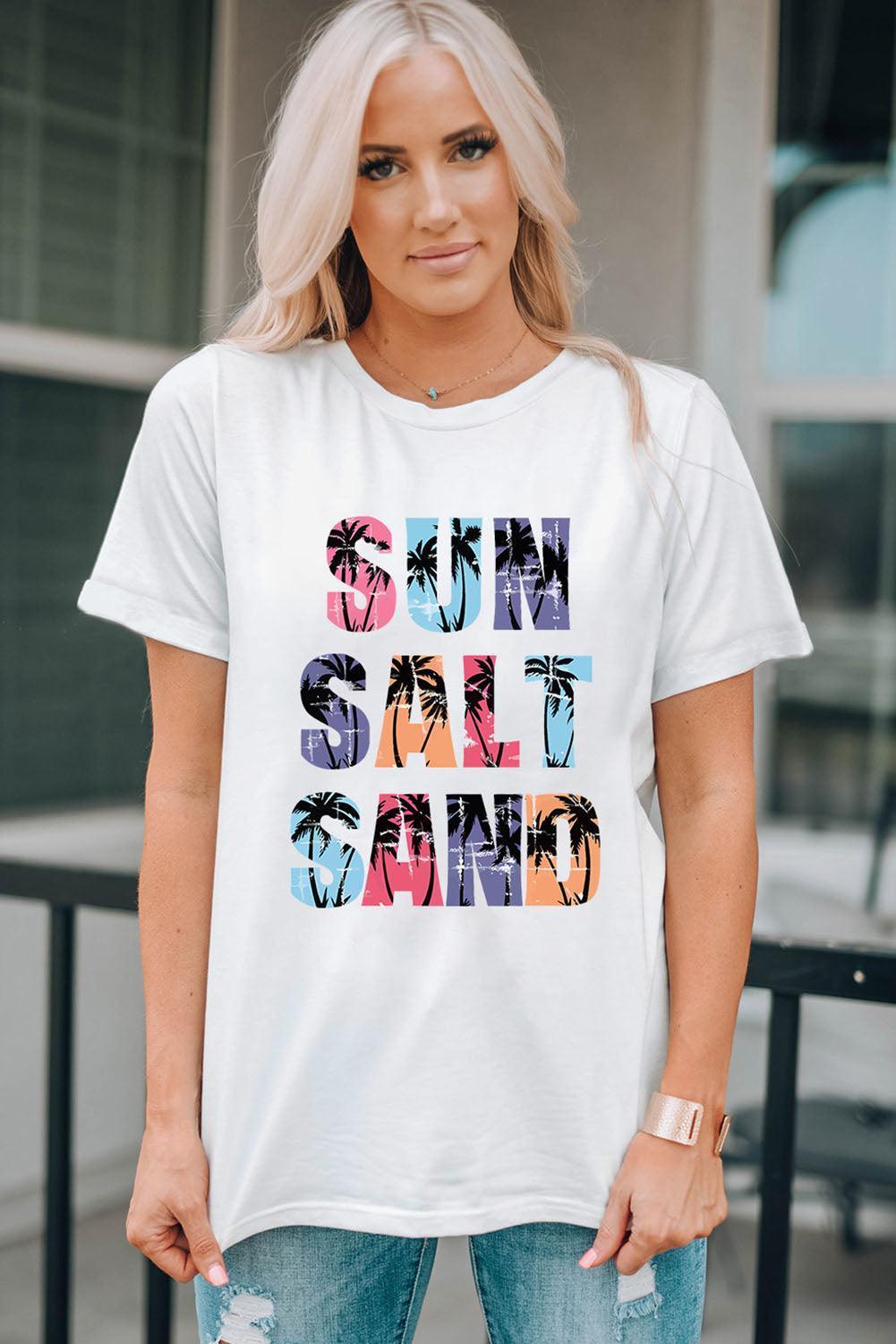 Sun Salt Sand Crew Neck White Graphic Tee - MXSTUDIO.COM