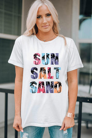 Sun Salt Sand Crew Neck White Graphic Tee - MXSTUDIO.COM