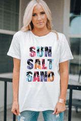 Sun Salt Sand Crew Neck White Graphic Tee - MXSTUDIO.COM