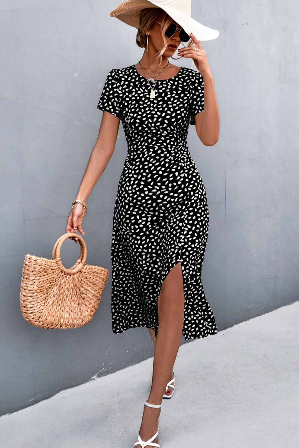 Sunday Stroll Printed Slit Midi Dress - MXSTUDIO.COM