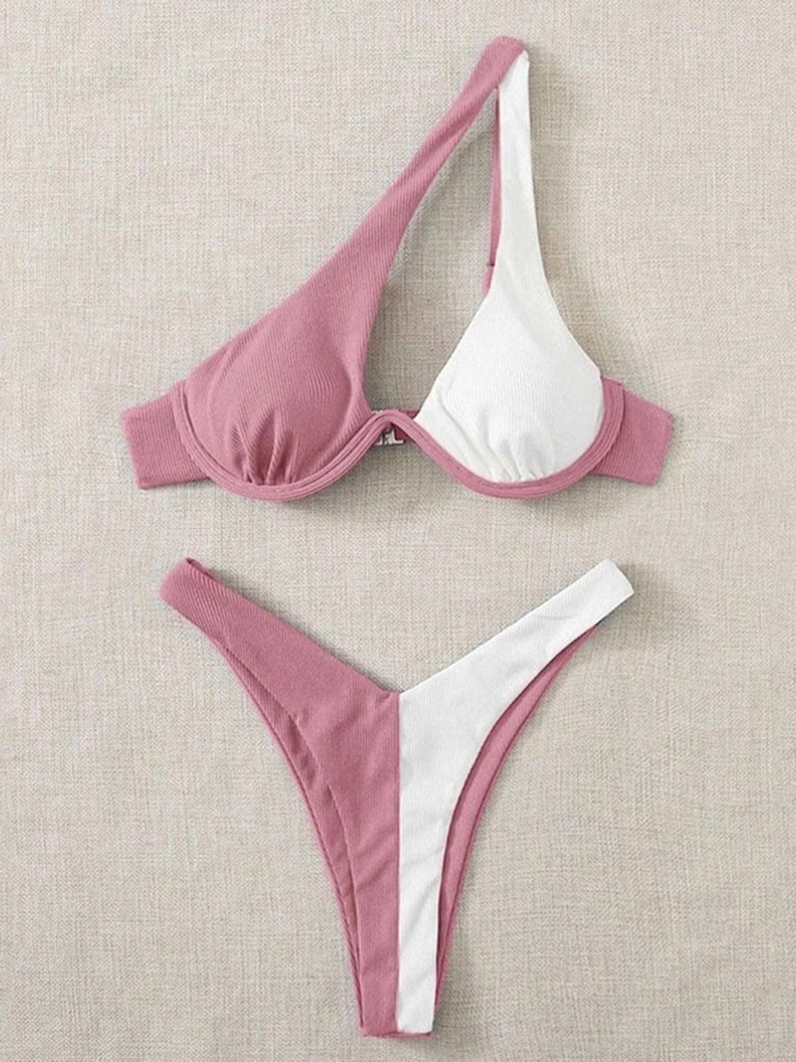 a pair of pink and white bikini bottoms