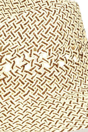 a white hat with a brown pattern on it