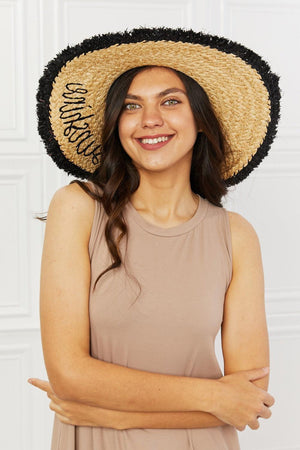 Sunshine Embroidery Contrast Straw Hat - MXSTUDIO.COM