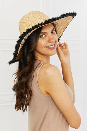 Sunshine Embroidery Contrast Straw Hat - MXSTUDIO.COM