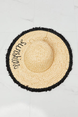 Sunshine Embroidery Contrast Straw Hat - MXSTUDIO.COM