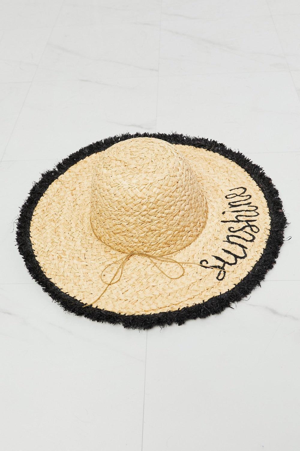 Sunshine Embroidery Contrast Straw Hat - MXSTUDIO.COM