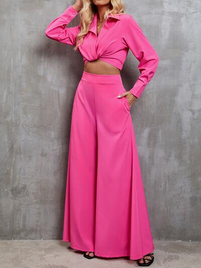 a woman in a pink outfit posing for a picture