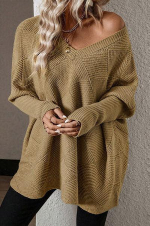 Super Comfy V-Neck Batwing Sleeve Sweater-MXSTUDIO.COM