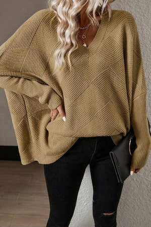 Super Comfy V-Neck Batwing Sleeve Sweater-MXSTUDIO.COM