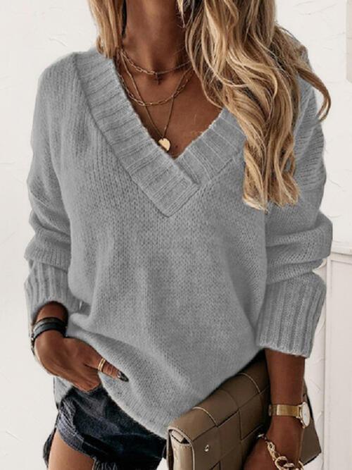 Super Comfy V Neck Knit Sweater-MXSTUDIO.COM