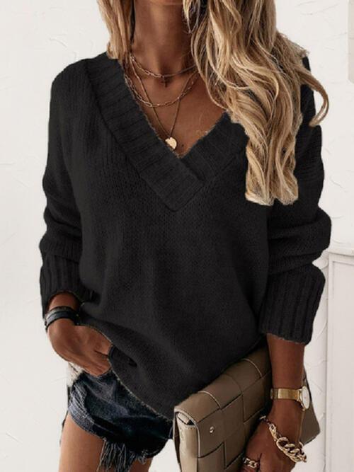 Super Comfy V Neck Knit Sweater-MXSTUDIO.COM