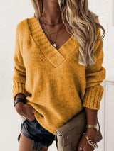 Super Comfy V Neck Knit Sweater-MXSTUDIO.COM