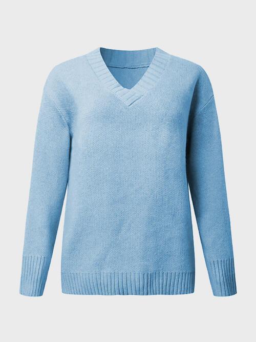 Super Comfy V Neck Knit Sweater-MXSTUDIO.COM